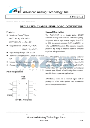 AAT1501A datasheet - REGULATED CHARGE PUMP DC/DC CONVERTERS