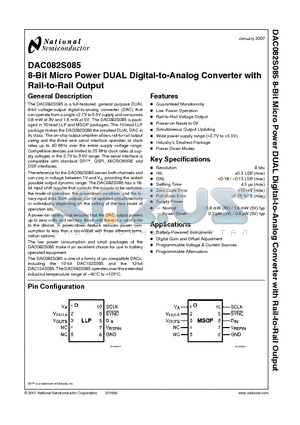 DAC082S085CIMMX datasheet - 8-Bit Micro Power DUAL Digital-to-Analog Converter with Rail-to-Rail Output