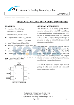 AAT1501_3 datasheet - REGULATED CHARGE PUMP DC/DC CONVERTERS