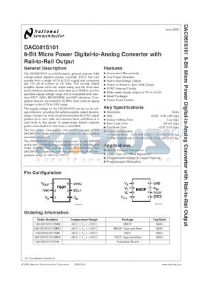 DAC081S101CIMK datasheet - 8-Bit Micro Power Digital-to-Analog Converter with Rail-to-Rail Output