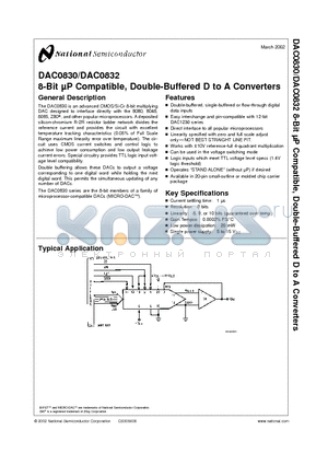 DAC0830LJ datasheet - 8-Bit P Compatible, Double-Buffered D to A Converters