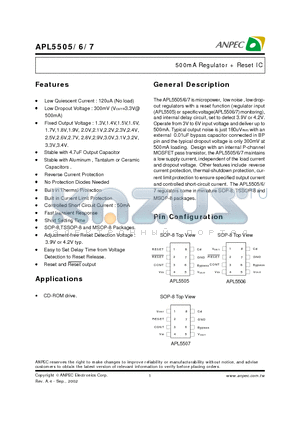 APL5505-21XC datasheet - 500mA Regulator  Reset IC