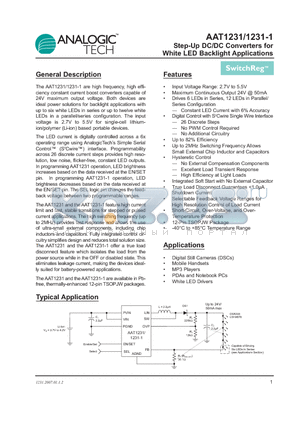 AAT1231ITP-1-T1 datasheet - Step-Up DC/DC Converters for White LED Backlight Applications