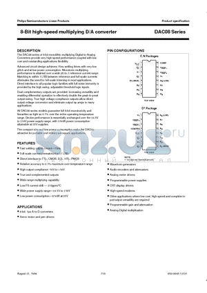 DAC08AF datasheet - 8-Bit high-speed multiplying D/A converter