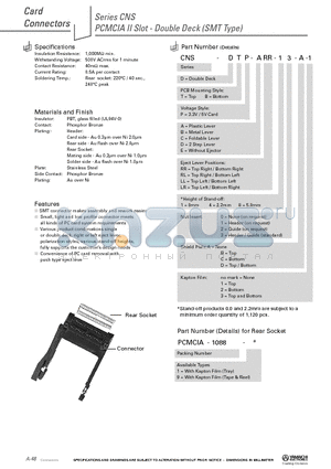 CNS-DTP-ARR-10-A-1 datasheet - PCMCIA II Slot - Double Deck (SMT Type)