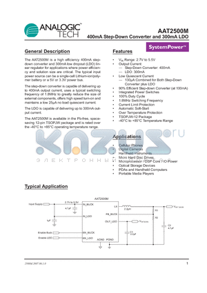 AAT2500MITP-AW-T1 datasheet - 400mA Step-Down Converter and 300mA LDO