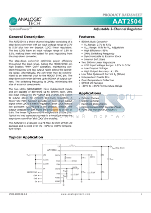 AAT2504IZL-BAA-T1 datasheet - Adjustable 3-Channel Regulator