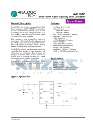 AAT2512IWP-AA-T1 datasheet - Dual 400mA High Frequency Buck Converter