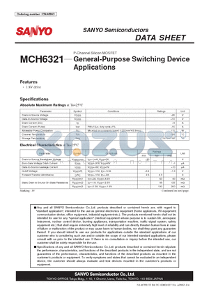 ENA0963 datasheet - P-Channel Silicon MOSFET General-Purpose Switching Device Applications