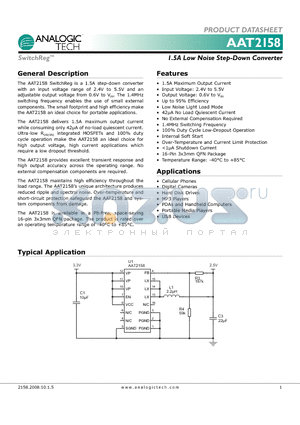 AAT2158 datasheet - 1.5A Low Noise Step-Down Converter