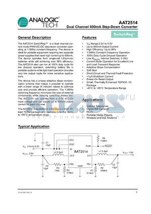 AAT2514IDE-AA-T1 datasheet - Dual Channel 600mA Step-Down Converter