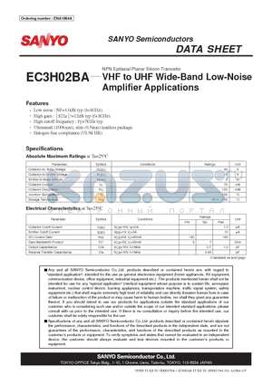 ENA1064A datasheet - NPN Epitaxial Planar Silicon Transistor VHF to UHF Wide-Band Low-Noise Amplifier Applications