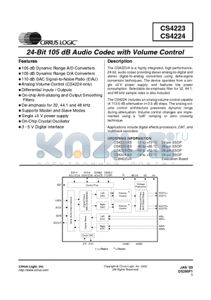 CDB4223 datasheet - 24-Bit 105 dB Audio Codec with Volume Control
