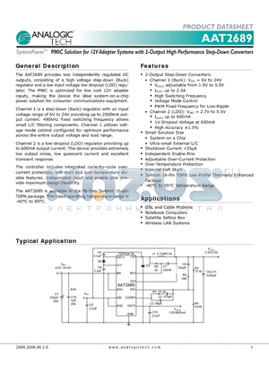 AAT2689 datasheet - PMIC Solution for 12V Adapter Systems with 2-Output High Performance Step-Down Converters