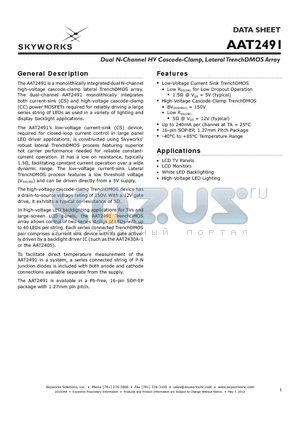 AAT2491 datasheet - Dual N-Channel HV Cascode-Clamp, Lateral TrenchDMOS Array