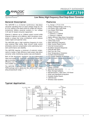 AAT2789 datasheet - Low Noise, High Frequency Dual Step-Down Converter