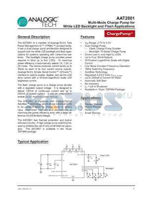 AAT2801 datasheet - Multi-Mode Charge Pump for White LED Backlight and Flash Applications
