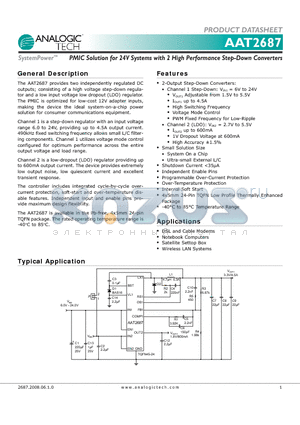 AAT2687 datasheet - PMIC Solution for 24V Systems with 2 High Performance Step-Down Converters