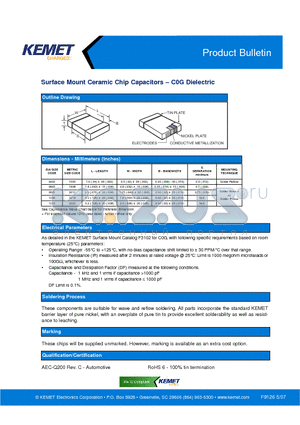 C0805C223K3GAC datasheet - Surface Mount Ceramic Chip Capacitors - C0G Dielectric