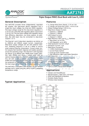 AAT2783 datasheet - Triple Output PMIC: Dual Buck with Low-VIN LDO