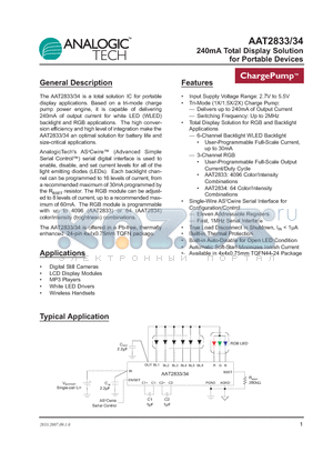 AAT2833IBK-T1 datasheet - 240mA Total Display Solution for Portable Devices