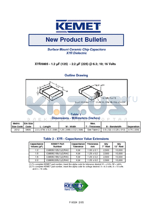 C0805C225M8RAC datasheet - Surface Mount Ceramic Chip Capacitors X7R Dielectric