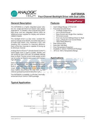 AAT2845A datasheet - Four-Channel Backlight Driver with Dual LDOs