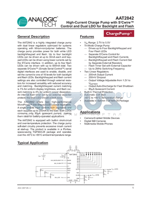 AAT2842INJ-EE-T1 datasheet - High-Current Charge Pump with S2Cwire Control and Dual LDO for Backlight and Flash