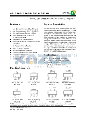 APL5508-18AC datasheet - Low IQ, Low Dropout 560mA Fixed Voltage Regulator