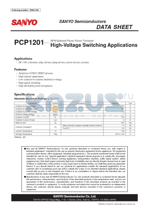 ENA1164 datasheet - NPN Epitaxial Planar Silicon Transistor High-Voltage Switching Applications