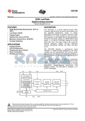 DAC1220EG4 datasheet - 20-Bit, Low-Power Digital-to-Analog Converter