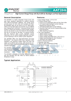 AAT2846INJ-EE-T1 datasheet - High Current Charge Pump with Dual LDO for Backlight and Flash Applications