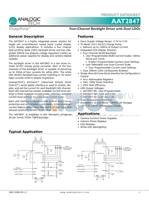 AAT2847IML-QG-T1 datasheet - Four-Channel Backlight Driver with Dual LDOs