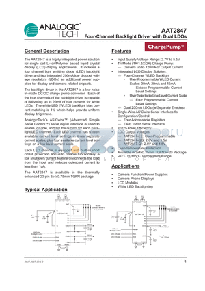 AAT2847 datasheet - Four-Channel Backlight Driver with Dual LDOs