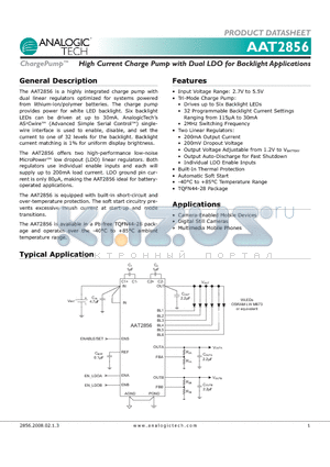 AAT2856 datasheet - High Current Charge Pump with Dual LDO for Backlight Applications