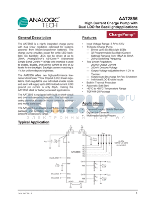 AAT2856 datasheet - High Current Charge Pump with Dual LDO for BacklightApplications