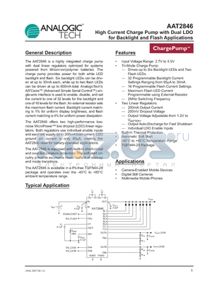 AAT2846INJ-EE-T1 datasheet - High Current Charge Pump with Dual LDO for Backlight and Flash Applications