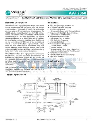 AAT2860-5 datasheet - Backlight/Flash LED Driver and Multiple LDO Lighting Management Unit