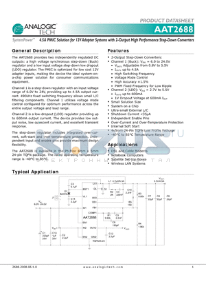 AAT2688IFK-AI-T1 datasheet - 4.5A PMIC Solution for 12V Adapter Systems with 2-Output High Performance Step-Down Converters