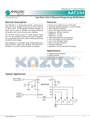 AAT3104 datasheet - Low Cost 1x/2x 4 Channel Charge Pump WLED Driver