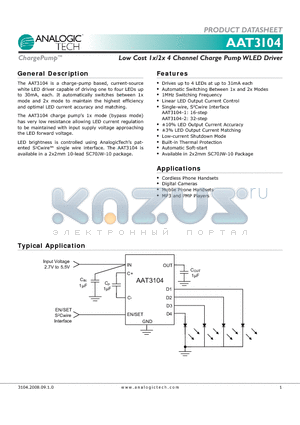 AAT3104IJQ-2-T1 datasheet - Low Cost 1x/2x 4 Channel Charge Pump WLED Driver