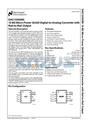 DAC124S085CIMMX datasheet - 12-Bit Micro Power QUAD Digital-to-Analog Converter with Rail-to-Rail Output