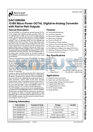 DAC128S085 datasheet - 12-Bit Micro Power OCTAL Digital-to-Analog Converter with Rail-to-Rail Outputs