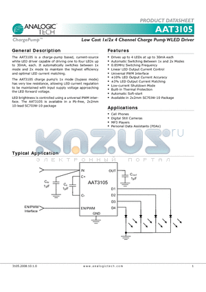 AAT3105 datasheet - Low Cost 1x/2x 4 Channel Charge Pump WLED Driver