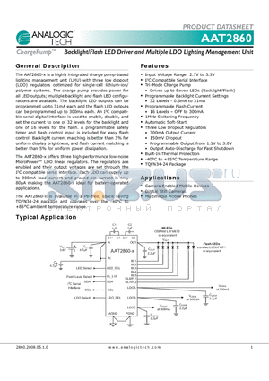 AAT2860IMK-4-T1 datasheet - Backlight/Flash LED Driver and Multiple LDO Lighting Management Unit