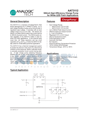 AAT3112 datasheet - 500mA High Efficiency Charge Pump for White LED Flash Applications