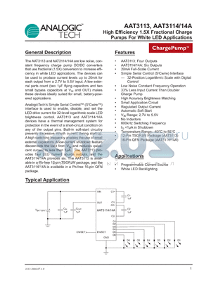 AAT3113 datasheet - High Efficiency 1.5X Fractional Charge Pumps For White LED Applications