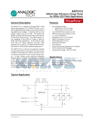 AAT3112IVN-5.0-T1 datasheet - 500mA High Efficiency Charge Pump for White LED Flash Applications