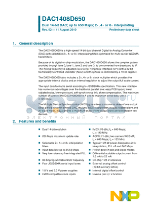 DAC1408D650 datasheet - Dual 14-bit DAC up to 650 Msps 2, 4 or 8 interpolating