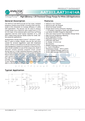 AAT3113ITP-20-T1 datasheet - High Efficiency 1.5X Fractional Charge Pumps For White LED Applications